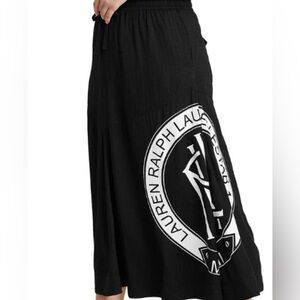 Ralph Lauren Black White Midi Skirt Crest Big Logo